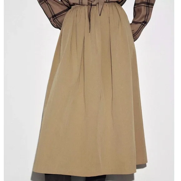 NWT ZARA ZW Collection Cape Midi Skirt Size XL Beige, khaki, taupe - Picture 3 of 13